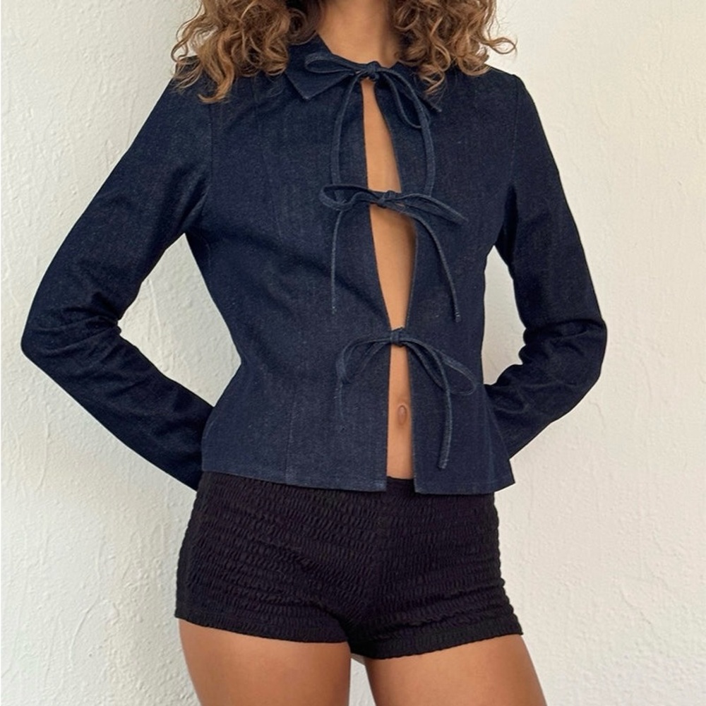 Stylish Denim Tie-Front Jacket